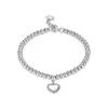 Hot Selling Solid Heart Charm Dangle Jewelry 925 Sterling Silver Beads Chain Bracelets