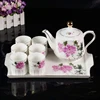 Hot Sell Ceramic Tea Cup Set High Quality Pearl Kettle Tea Pot Set New Design with Tray Customized Logo Flower Tea Pot