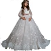 girls party dress for wedding full length long sleeve pageant prom ball gown Elegant white tulle lace flower girls dress