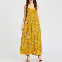 New Arrival Hot Sale Spaghetti Strap Scoop Neck Floral Printed Sexy Maxi Dress