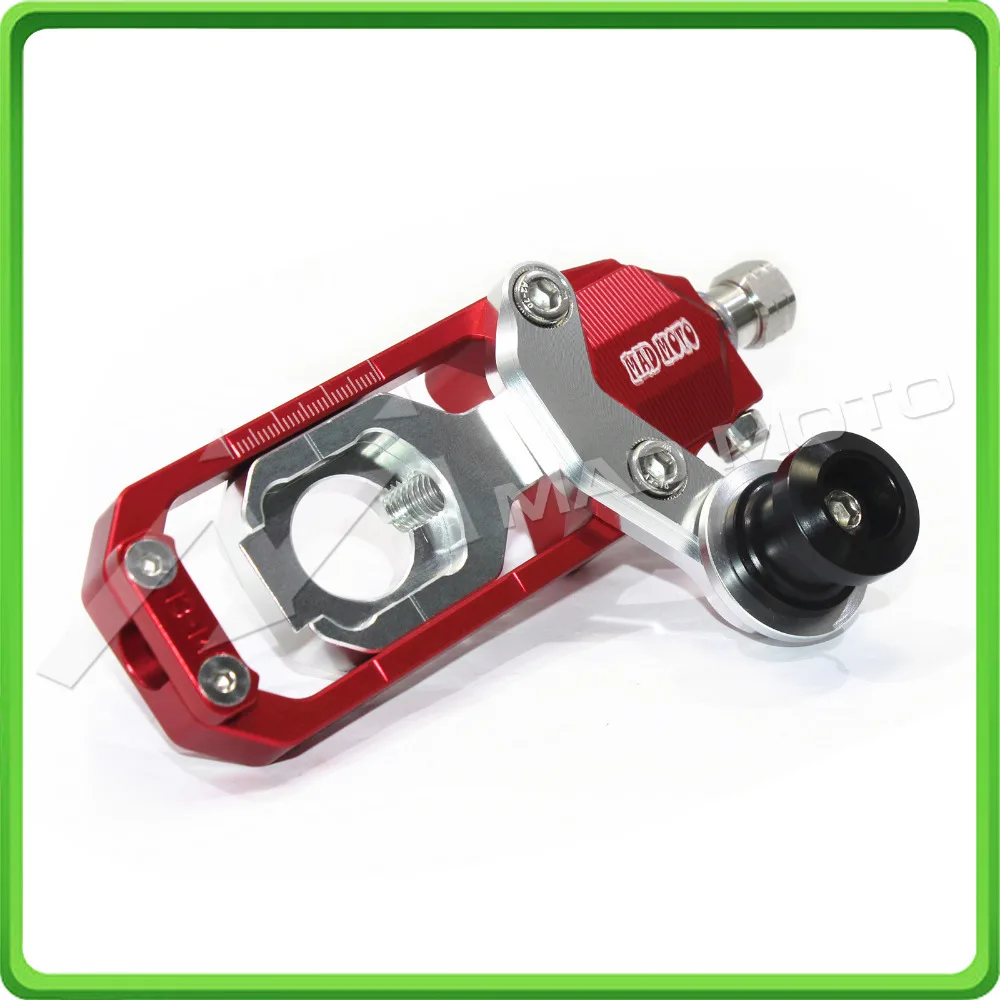 Motorcycle Chain Tensioner Adjuster with paddock bobbins kit for Kawasaki Ninja ZX10R ZX-10R ZX 10R 2008 2009 2010 Red&Silver (7)