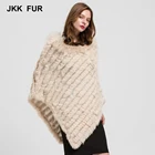 2019 Real Fur Poncho Women's Genuine Rabbit Knitted Shawl Raccoon Fur Collar Large Cape