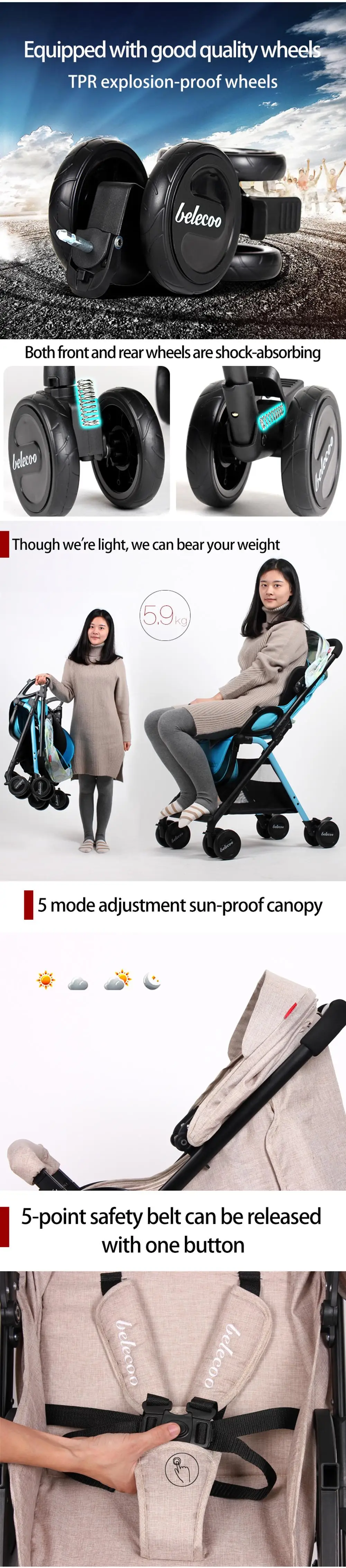 belecoo high quality Cotton material baby stroller 3 fold and very light baby stroller,baby bed,baby trolly