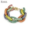 RAKOL Brazilian Wind Crystal Clasp Bracelet Chunky Colorful Pave Rhinestone 14k Gold Chain Link Bracelet HB015
