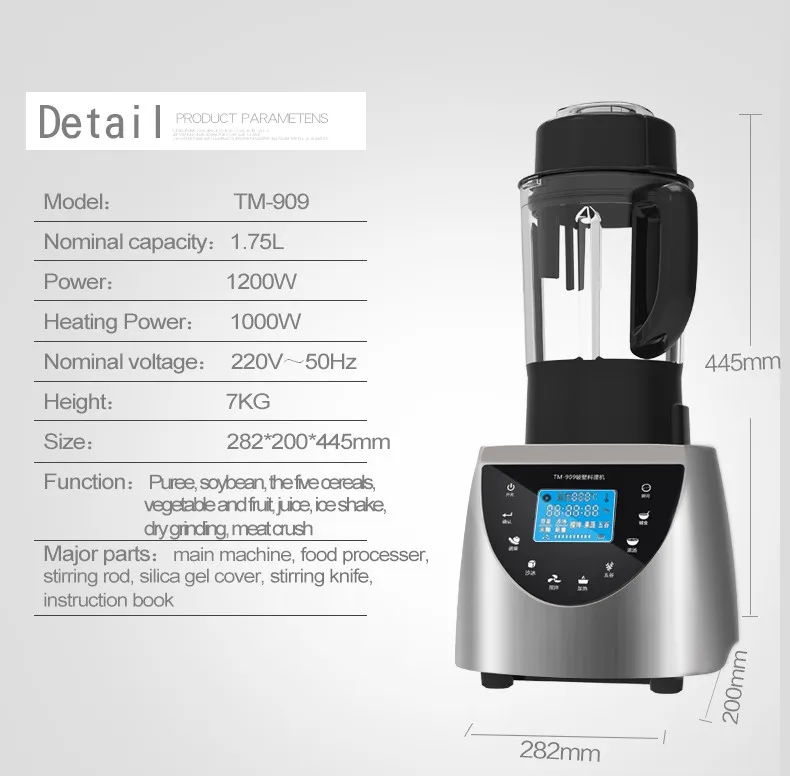 Automatic Blender Smoothie Maker Glass Jar High Power 2200w Heating