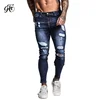 Stock wholesale frayed men's jeans tight shredded pants for adults man zm34