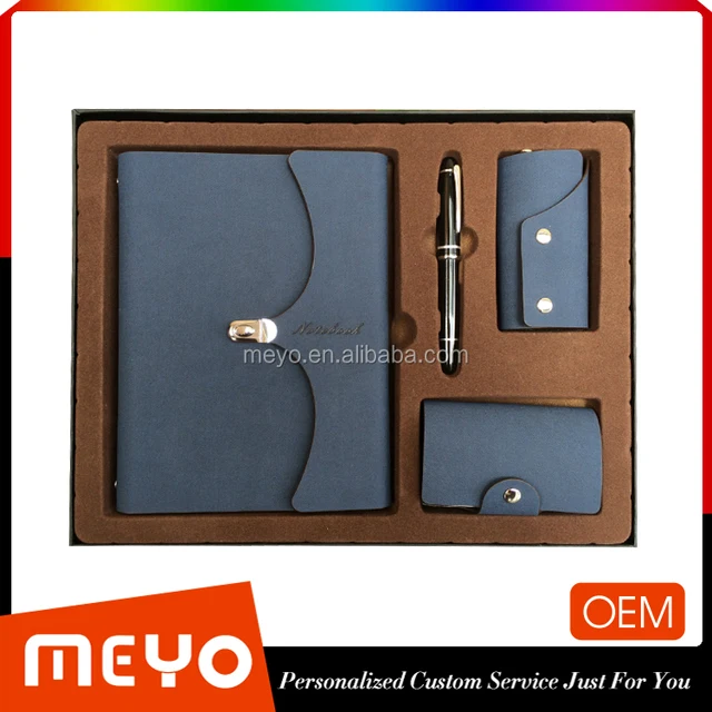 luxury notebook and metal pen pu leather notebook gift set