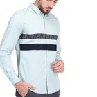 The Latest Design Slim Blue Cotton Oxford Stripe Shirt Men