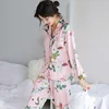 3D Floral Silk Woman Silk Sleepwear Full Pajamas Factory Price