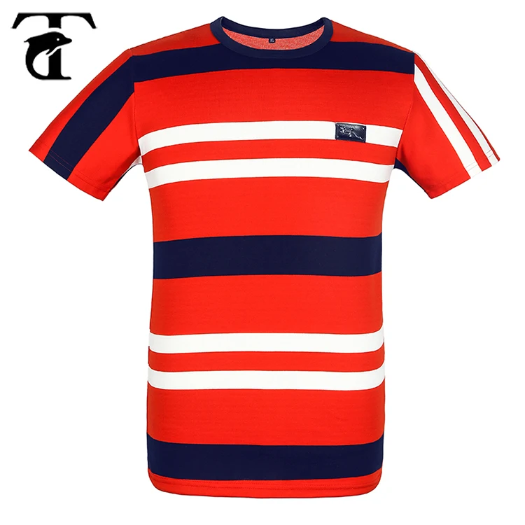 Wholesale Men's Black White Red Striped 100% cotton t shirt For Men