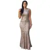 Women Sequin Party Gown L Sleeveless Maxi Evening Prom Dresses