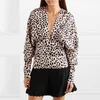 Spring Summer tops sexy V neck vintage elegant leopard prints blouse shiny satin silk shirt women's blouse & tops new 2019