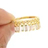 fashion yellow gold plated charm chain rings with recently cz paved gold ring for girl