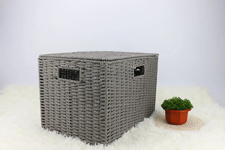 product name  multicolored rectangle paper straw basket with lid
