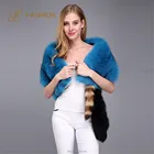 2018 hot selling Jtfur Wholesale blue real fur shawl women fluffy fox fur stole