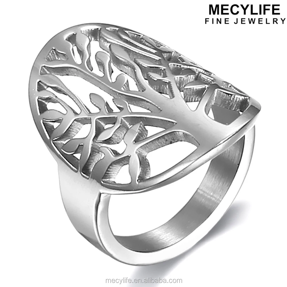 mecylife stainless steel leaves ring fashion tree of life ring