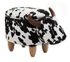 Cow Shape 3D Cute Wooden Wood Support Footstool for Kids Genuine Rubber suede leather Cover Ottoman animal storage stool