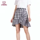 Wholesale office ladies elegant midi ruffle one piece midi plaid skirt