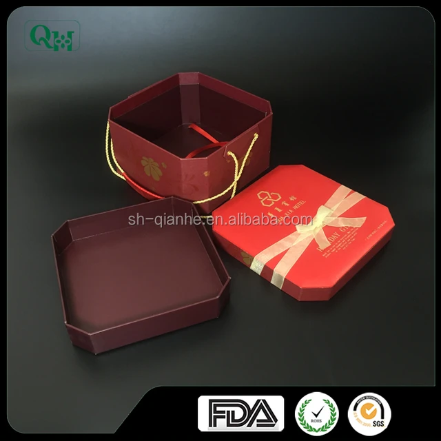 red packaging gift box for wedding candy with ribbon and handle