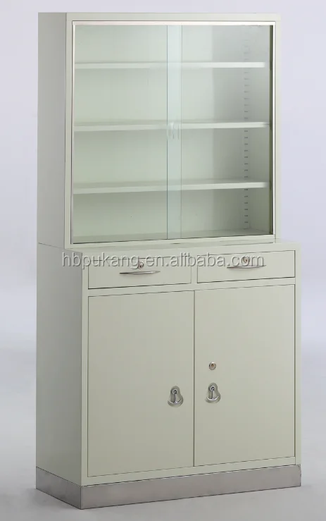 Glass Door Metal Medical Office Filing Cabinets For Hospital View