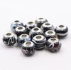 Wholesale Cheap Rondelle Silver Plating Metal Core Black Chamilia Glass large hole beads in bulk