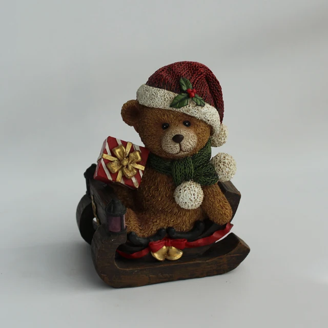 christmas handmade resin teddy bear with a gift
