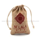 Custom logo small gift pouch jute draw string bag for wedding favor