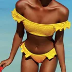 Newest Design Women Tankini Swimsuit Off Shoulder Ruffle Textured Bikini