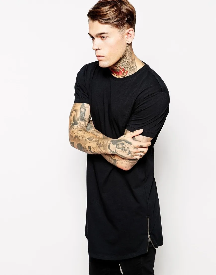 2016長いサイズ黒メンズトップスtシャツ半袖カジュアルtシャツジップ付きヒップホップ販売tシャツファッションシャツ仕入れ・メーカー・工場