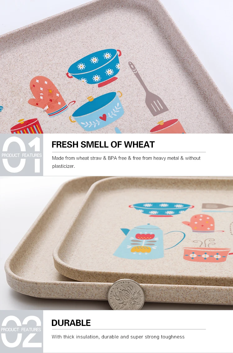 BPA Free Wheat Fiber Serving Tray Rectangle 4-Pieces Platters Food Serving Trays Set