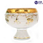 factory blown glass gold plated fruit candy bowl gold rimmed art glass candy salad deep plate with stem QB-0795