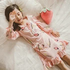 Little girls cute Strawberry pattern printed nightgown pink sleepwear long sleeves cotton pajamas sleep dresses