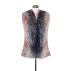 Excellent Quality Short Style Sheepskin Women Vest Genuine Fox Fur Ladies Leather Waistcoat