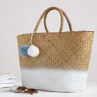 Bag Hand-woven Summer Seagrass Straw Beach Bag For Ladies With Pompom
