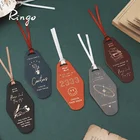 PU Leather Gilding Doorplate Bookmark With Delicate Ribbon
