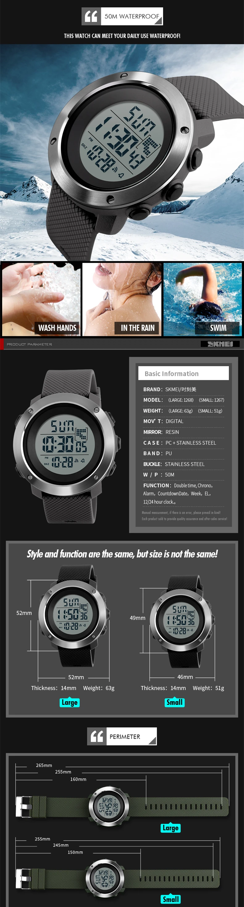 AliExpress Hot skmei 1267 Small size Men Digital Wristwatch Fashion countdown Watches