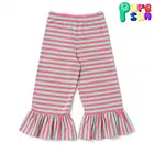 Good selling baby girls stripes ruffle leggings toddler kids boutique capris outfits matching knitted cotton girl pants