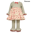 Fall and winter cotton long sleeve blossom loose smocked tunic top and leggings boutique flower outfits for children girls