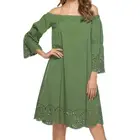Women Casual Solid Loose off shoulder Dress Fashion hollow out edge dress