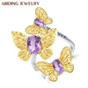 Abiding Natural Amethyst Adjustable Open Rings Women 925 Sterling Silver Animal Butterfly Graduation Rings Fine Jewelry