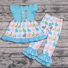 Easter Bunny Printed Sky Blue Toddler Suit Ruffle Pants Boutique Clothing Children Suit