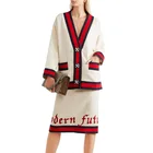2019 Custom OEM & ODM Big V-Neck Thick Warm ladies cloth Angora Wool 2 Pieces Set Cardigan Sweater Dress