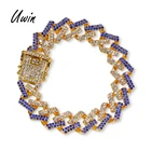 2019 New Arrivals Two Tone Charm Link Bracelet Miami Cuban Chain Crystal Bling Mens Bracelet