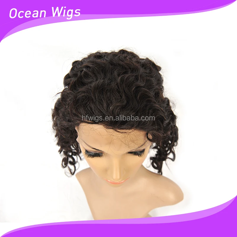 human hair front lace wig, deep wave,14", natural color