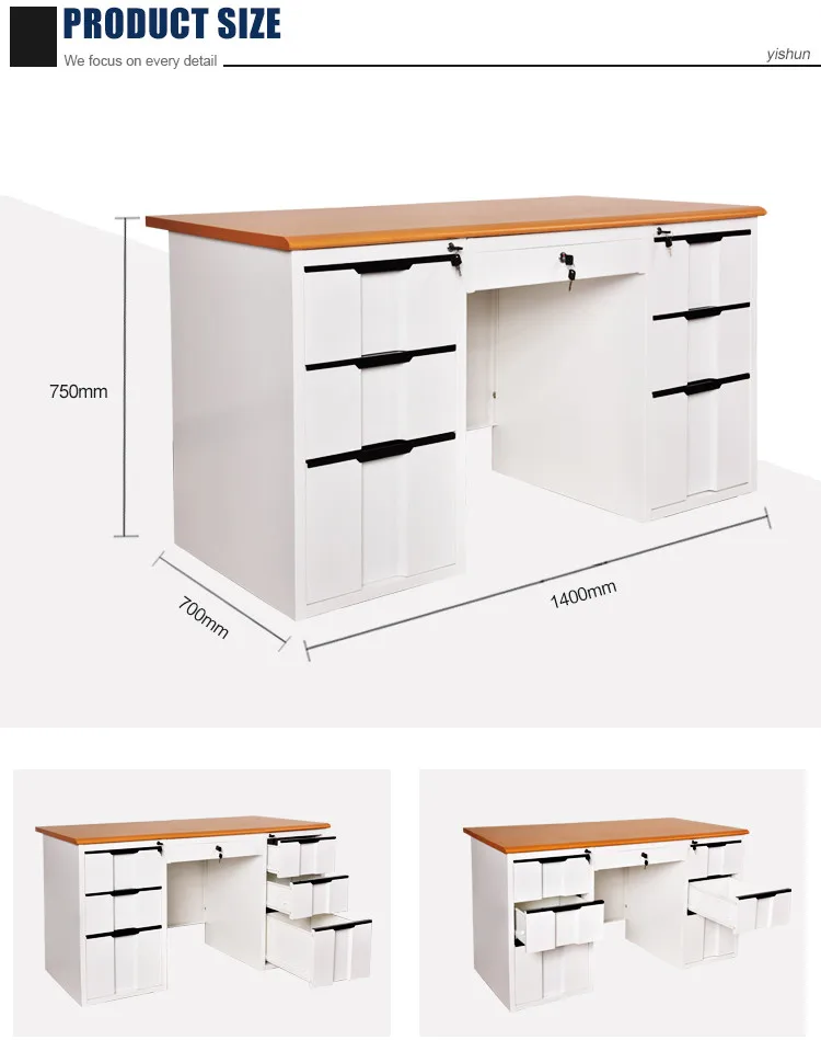 Cheap price MDF work stand steel office computer working table with 2 sides drawer desk