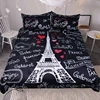 France Paris Tower Bedding Set Black And White Romantic Letters Heart Print Quilt Cover Soft Home Textiles
