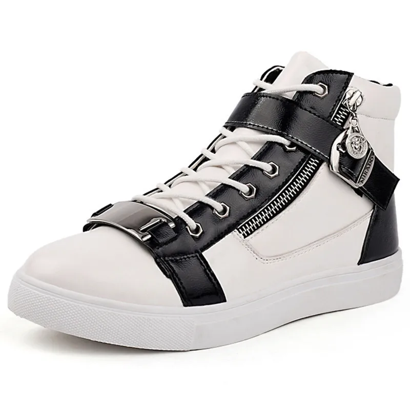 New 2015 Men Shoes Autumn Winter Casual Fashion Flats Sneakers PU Leather Lace up High Top Shoes Breathable Black Siize 39-44
