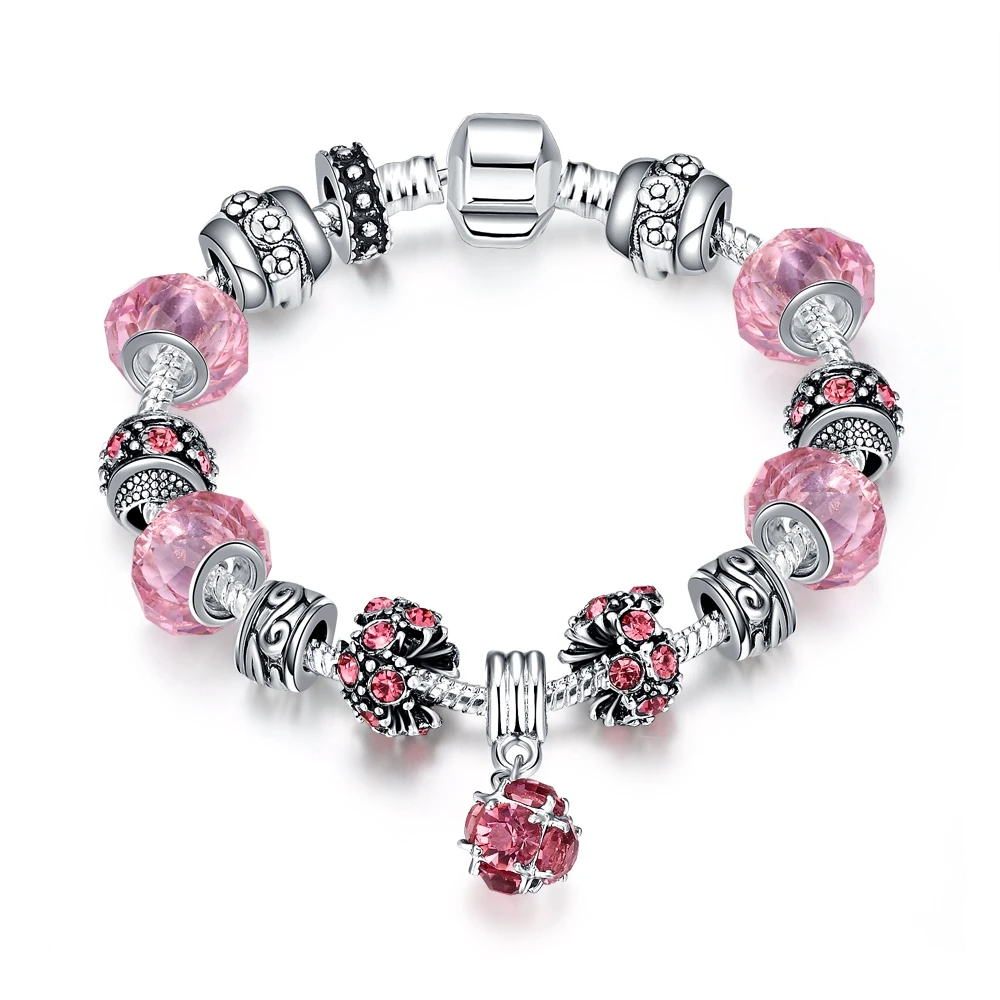 european diy pink crystal bead bracelet crystal ball pendant