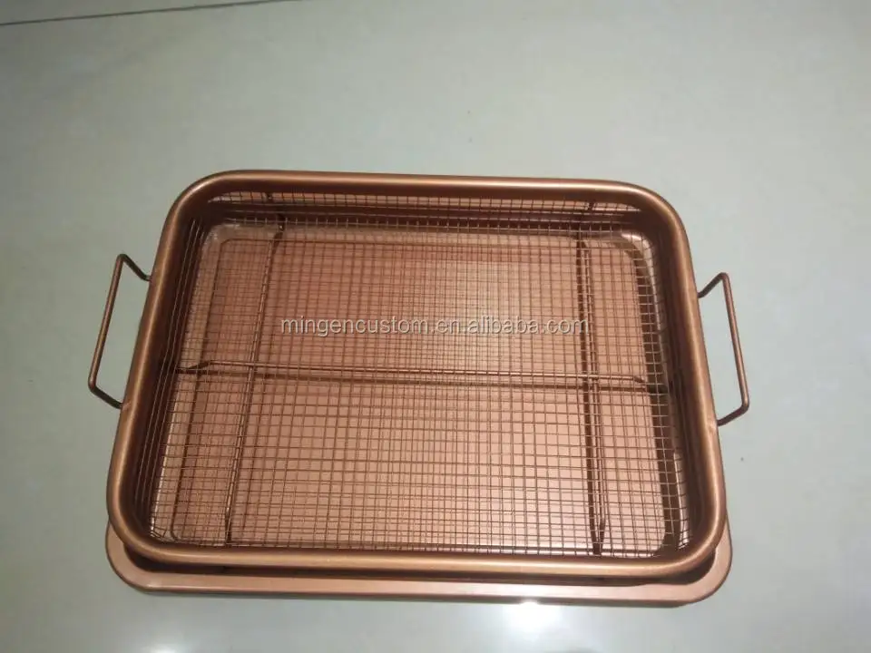 crisper 2 pieces nonstick oven air fryer pan/tray & mesh basket