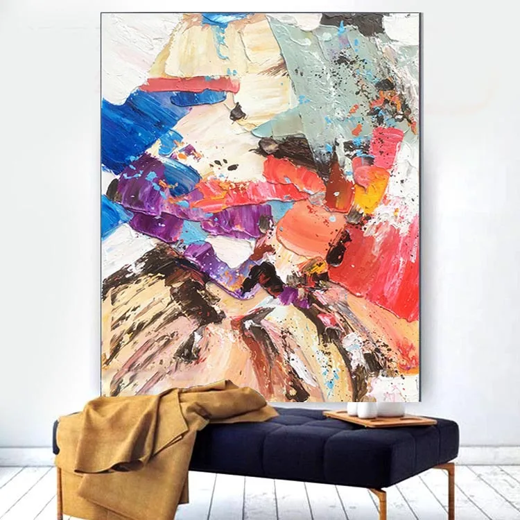 Hand Painted contemporary orange green Slected Gift Color knife Abstract Oil Painting Canvas Wall Living Room Home Decor Art